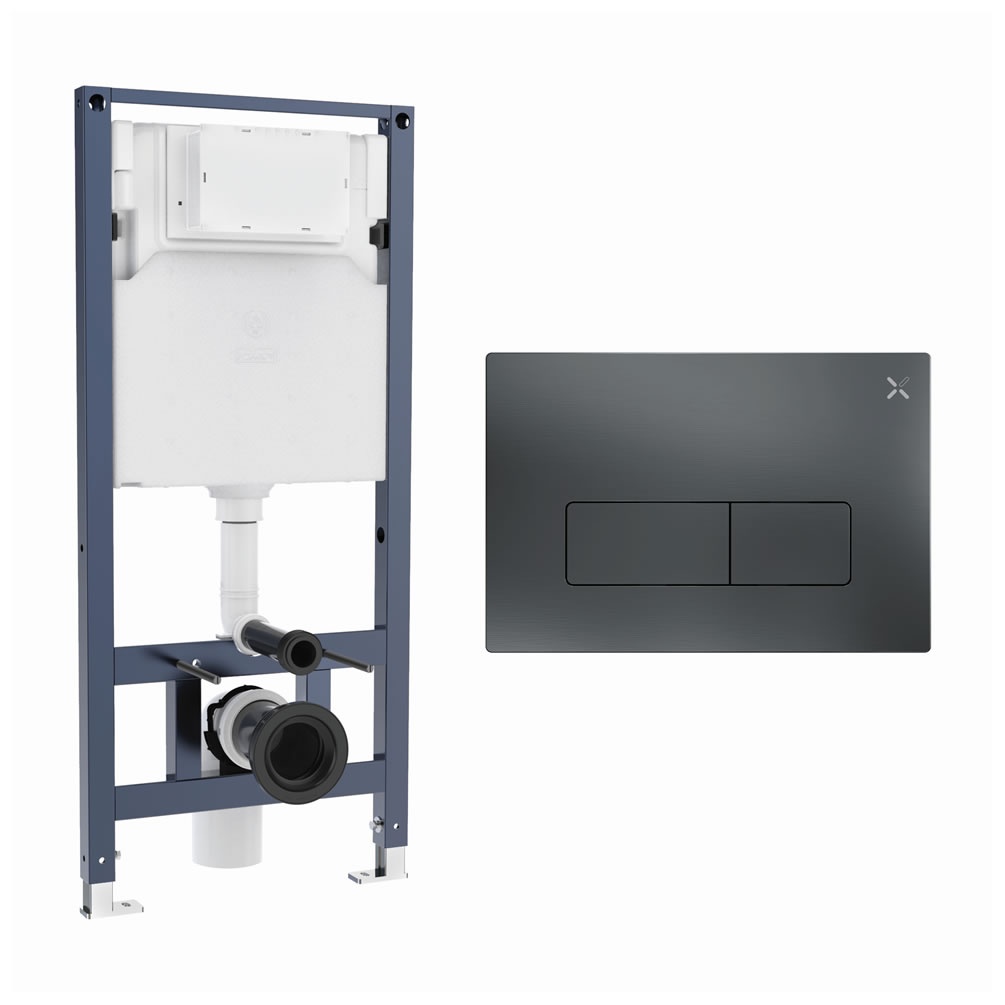 Cutout image of Crosswater 1120mm Wall-Hung Cistern Frame & MPRO Slate Dual Flush Plate