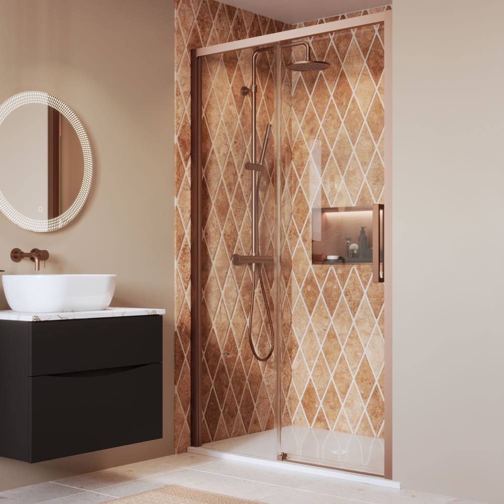 Lifestyle image of Crosswater Asura 8 Brushed Bronze 1200mm Sliding Shower Door