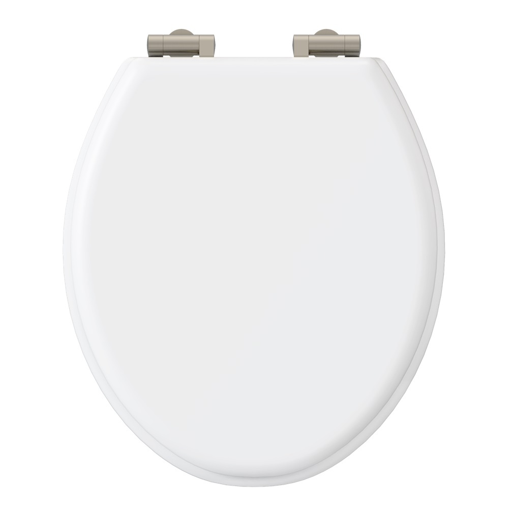 product cut out image of burlington guild varley white soft close toilet seat with nickel hinges GU6105VW GUHGL