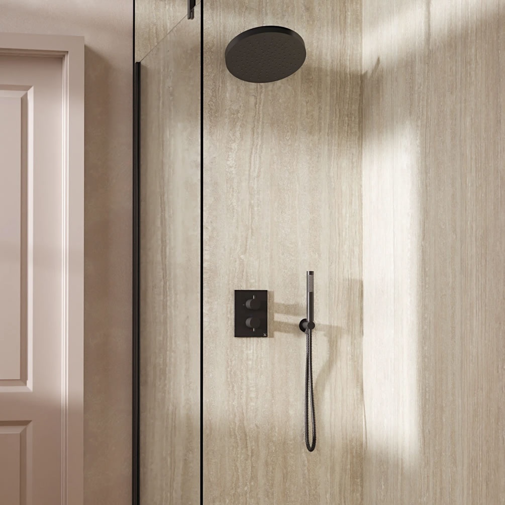 Lifestyle image of Crosswater Crossbox Slate Dual Outlet Fixed Shower Set