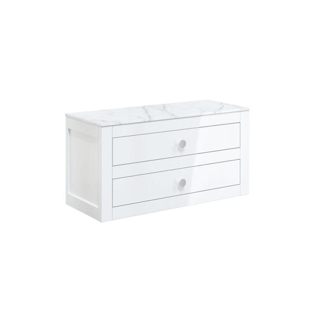 Cutout image of Crosswater Canvass White Gloss Wall-Hung Vanity Unit with Marble Worktop 900mm