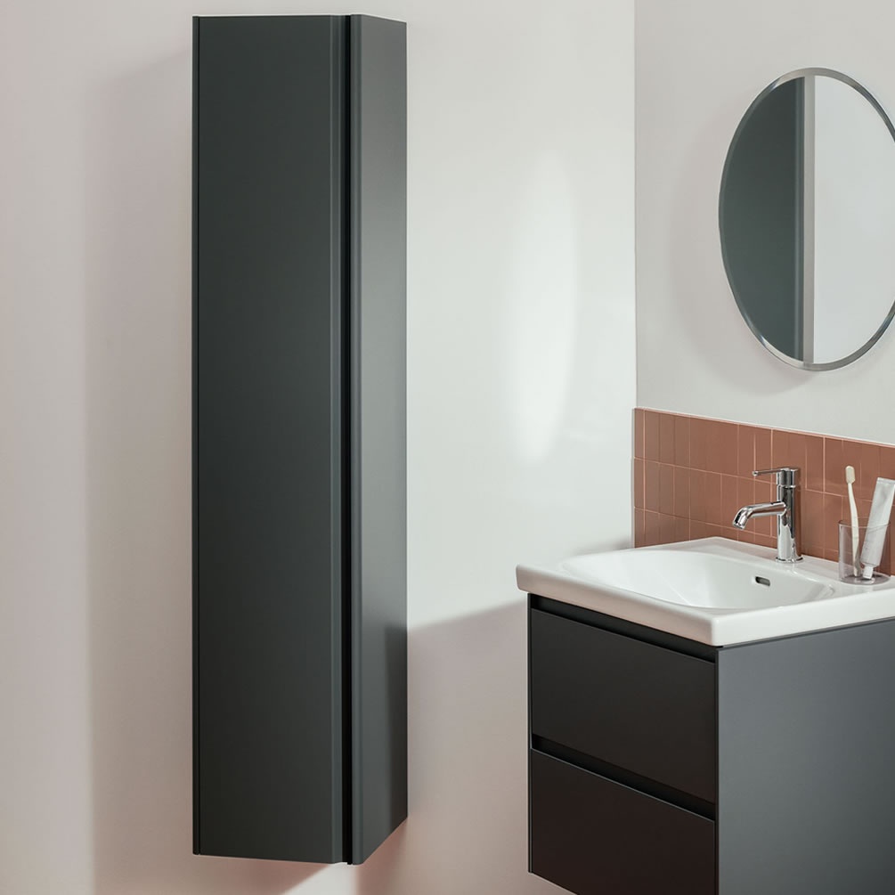 Lifestyle image of Laufen Lani Traffic Grey Tall Wall-Hung Cabinet