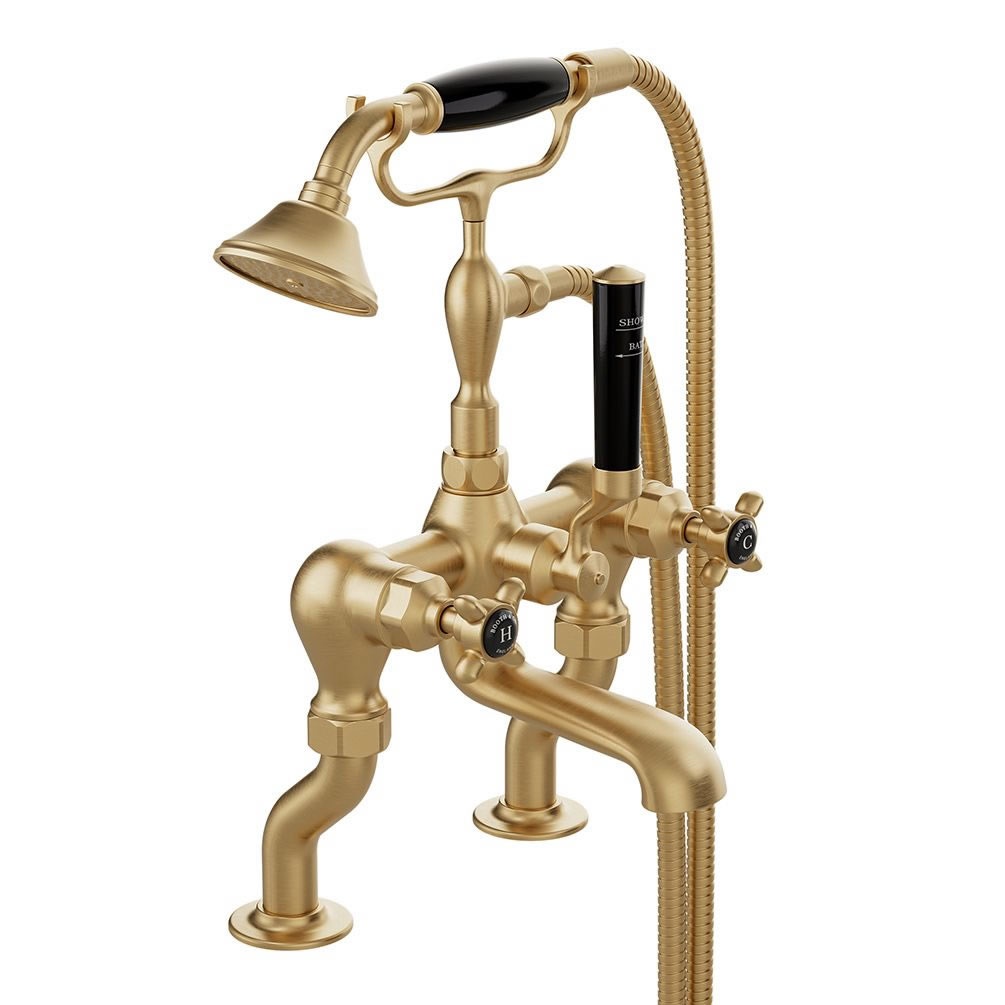 Booth & Co. Axbridge Black Cross Brushed Brass Bath Shower Mixer
