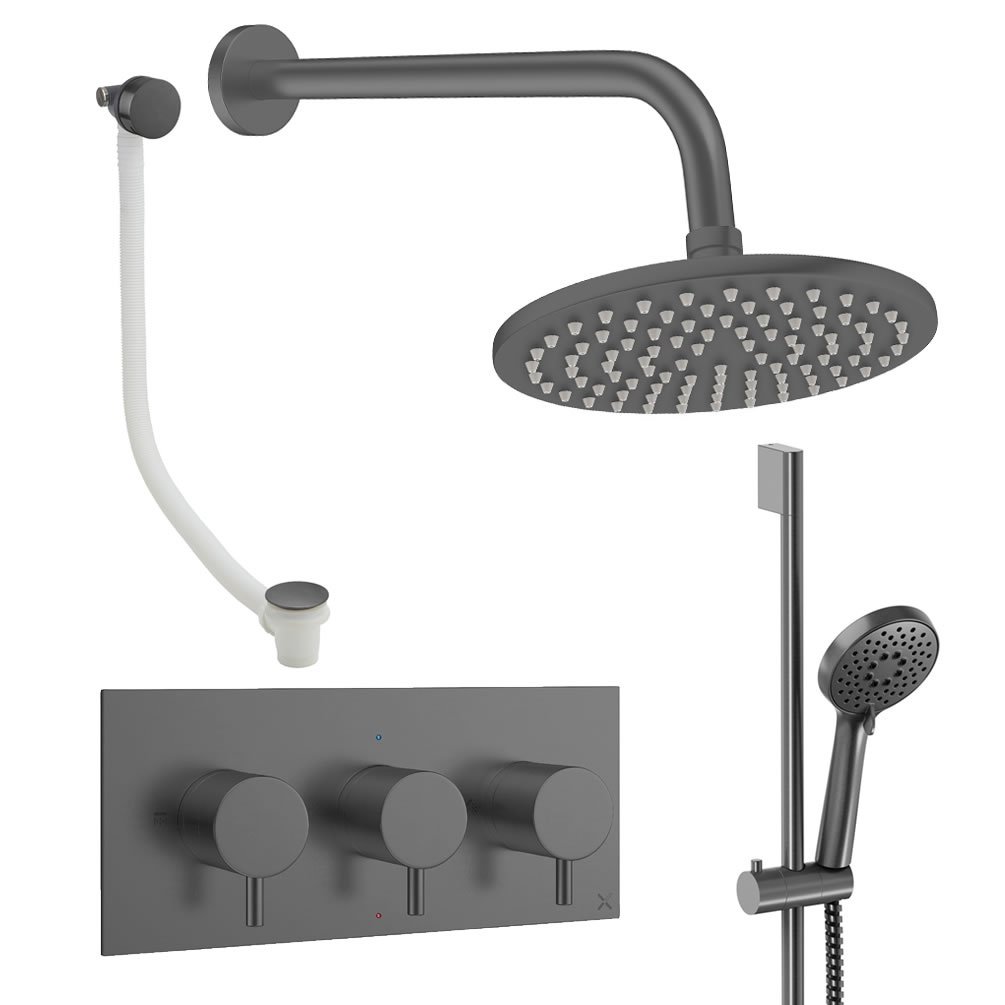 Cutout image of Crosswater Design Slate Three Outlet Slide Rail Shower Bath Set