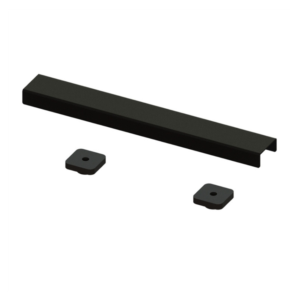 Product cut out image of the Abacus Elements Linear 300mm Matt Black Waste Cover Plate