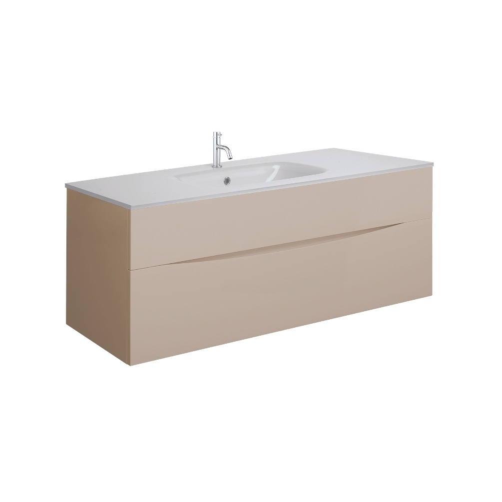 Product Cut out image of the Crosswater Glide II Warm Stone 1000mm Double Drawer Unit with Ice White Glass 1 Tap Hole Basin