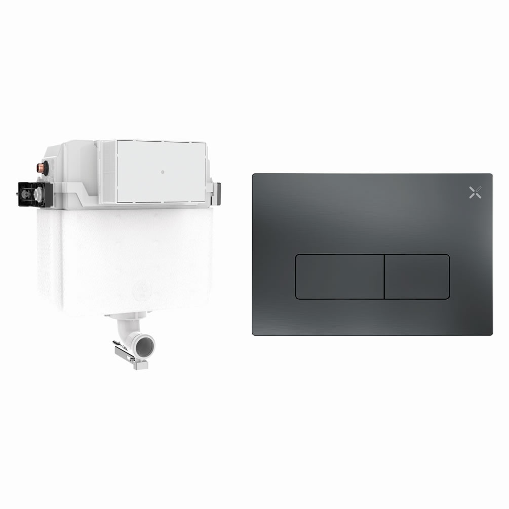Cutout image of Crosswater 460mm Concealed Back-to-Wall Cistern & MPRO Slate Dual Flush Plate