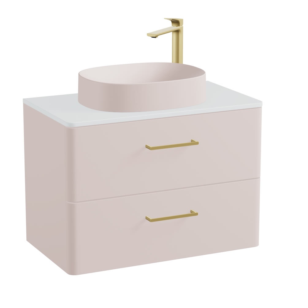 Vado Cameo 800mm Pink Clay Wall Hung 2 Drawer Vanity Unit, Arctic Worktop & Pink Basin