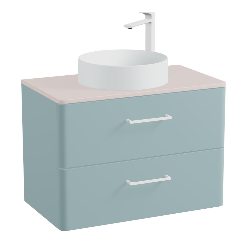 Vado Cameo 800mm Cove Blue Wall Hung 2 Drawer Vanity Unit, Pink Worktop & Arctic Basin