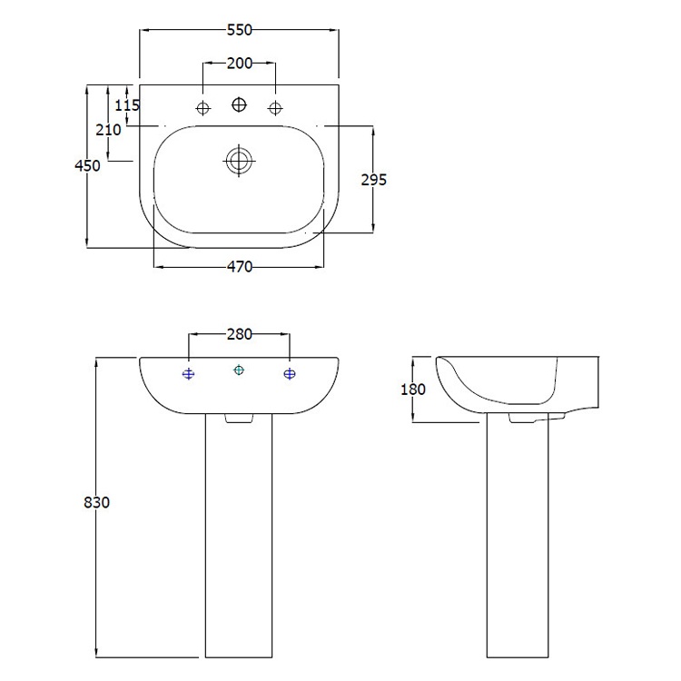 Rak Tonique 550mm Basin & Pedestal Sanctuary Bathrooms
