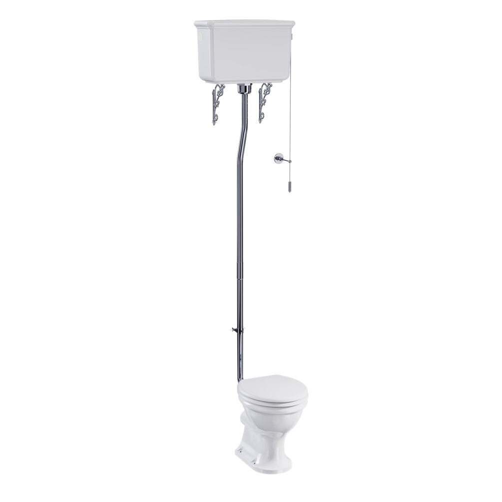Product cut out image of Burlington Guild High Level Toilet with Chrome Flush Pipe Kit GU6118CW GU7002CW T30 CHR