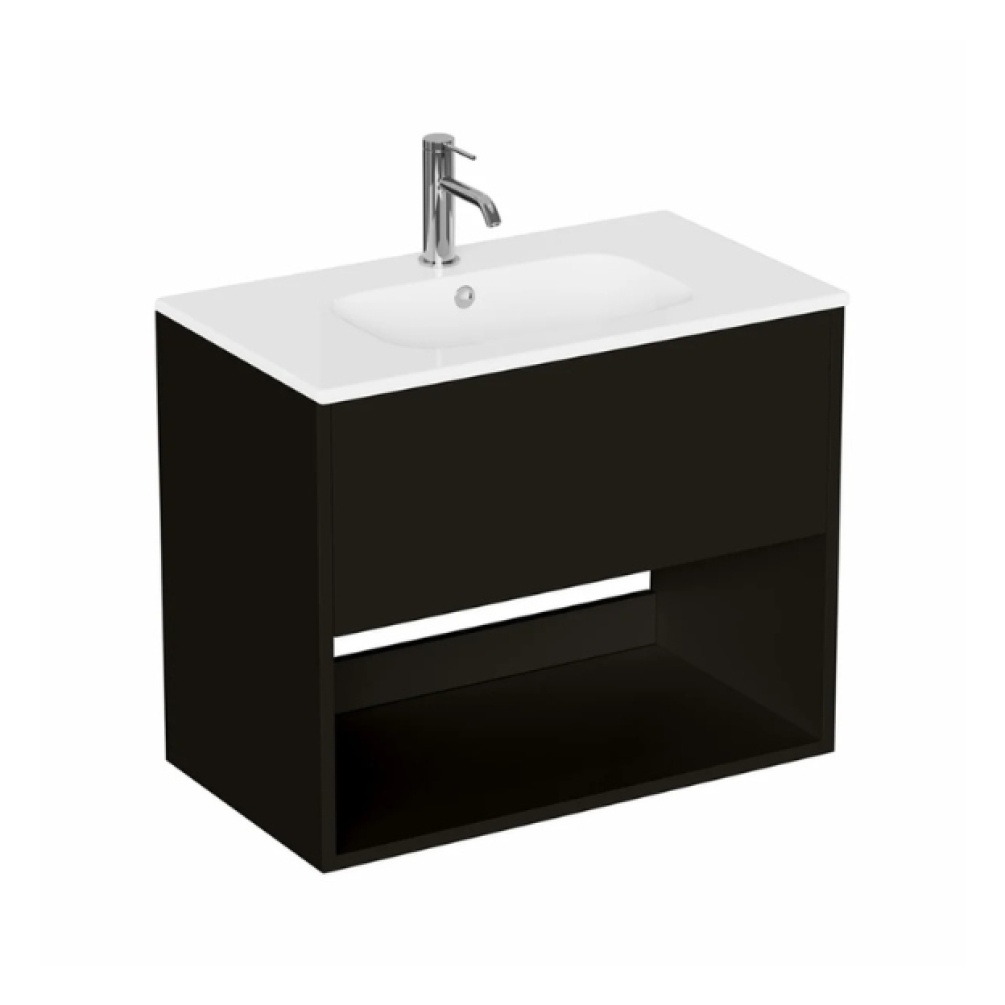 Cut out image of the Britton Hackney Matt Black 700mm Wall Hung Vanity Unit & Basin