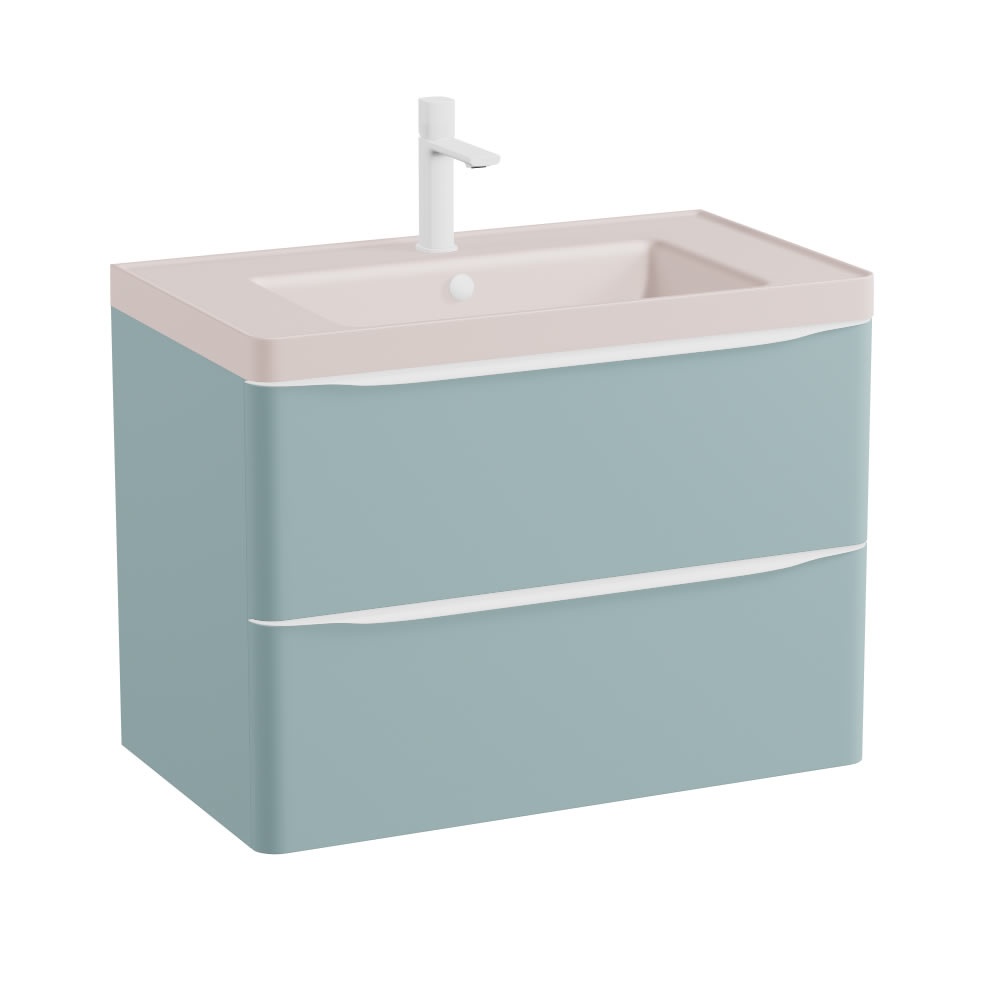 Vado Cameo 800mm Cove Blue Wall Mounted Vanity Unit & Pink Basin