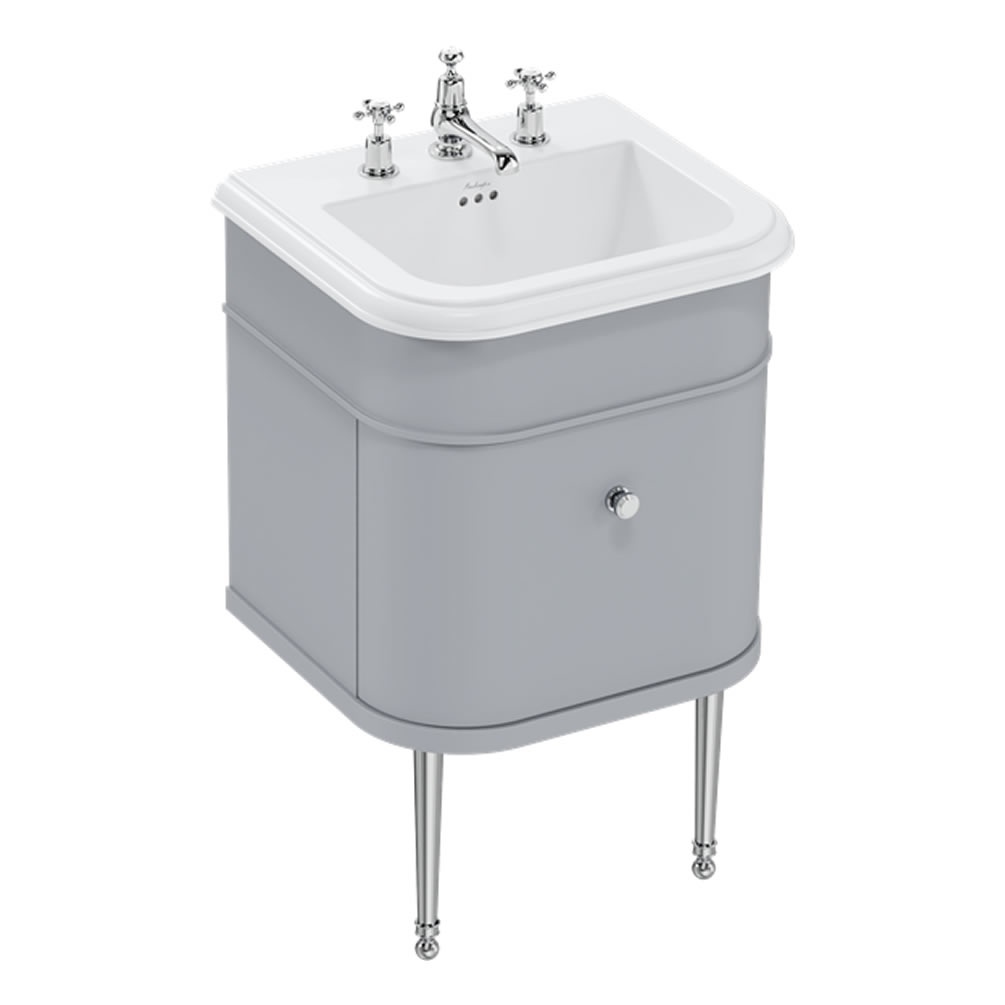 Burlington Chalfont 550mm Ceramic Basin & Classic Grey Wall Hung Unit - 3 Tap Holes