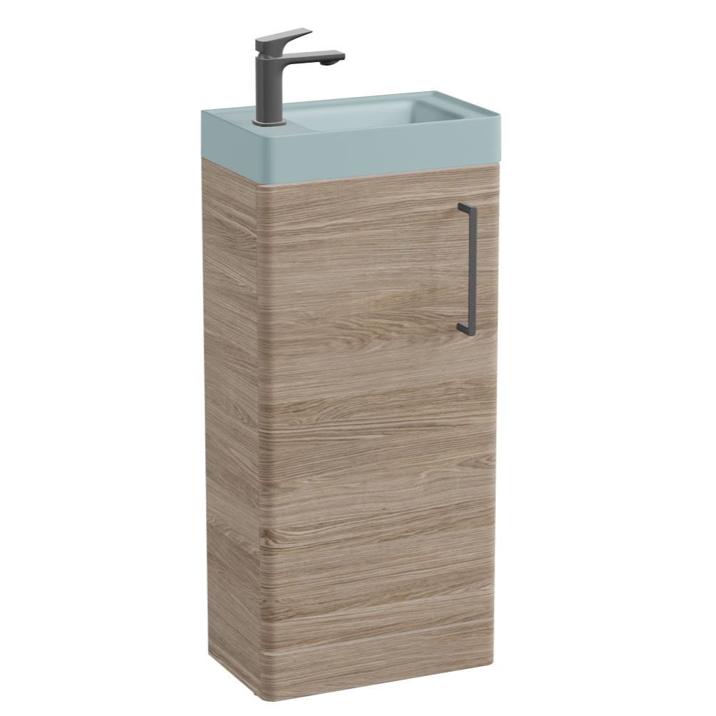 Vado Cameo 400mm Natural Oak Floorstanding Vanity Unit & Blue Basin - Left Hand