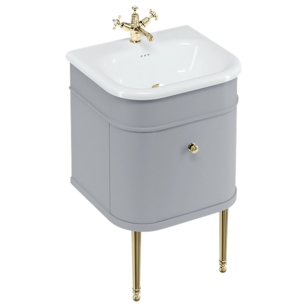 Burlington Chalfont 550mm Wall Hung Vanity Unit, Natural Stone Basin & Gold Legs