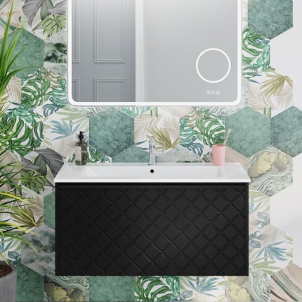 Lifestyle image of Crosswater Vergo Matt Black Wall-Hung Vanity Unit with Basin