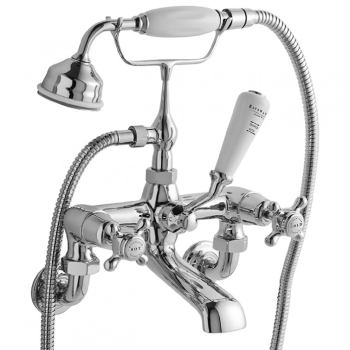 Photo of Bayswater Crosshead White & Chrome Wall Mounted Bath Shower Mixer