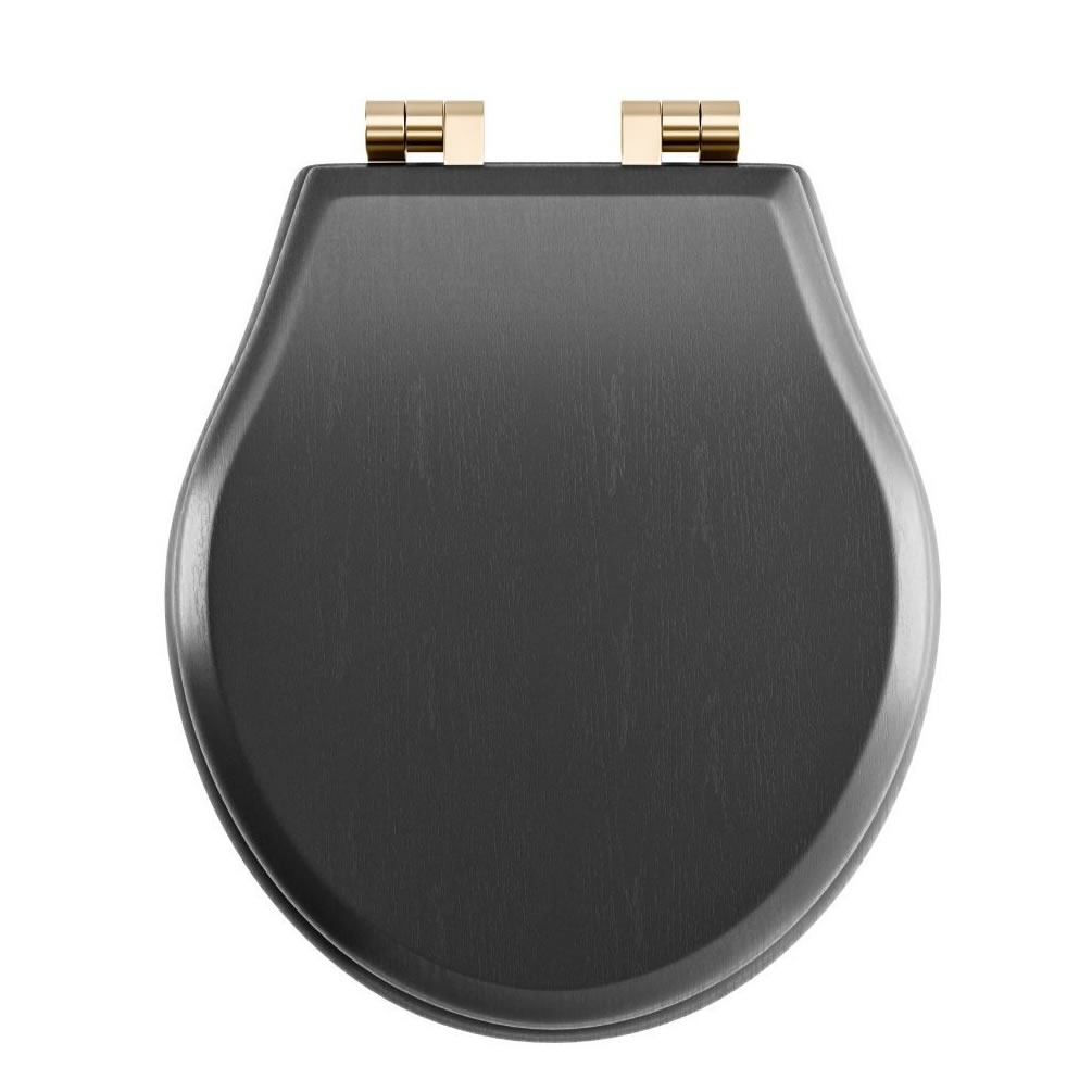 Imperial Regent Matt Black Painted Soft Close Seat - Antique Gold Hinges