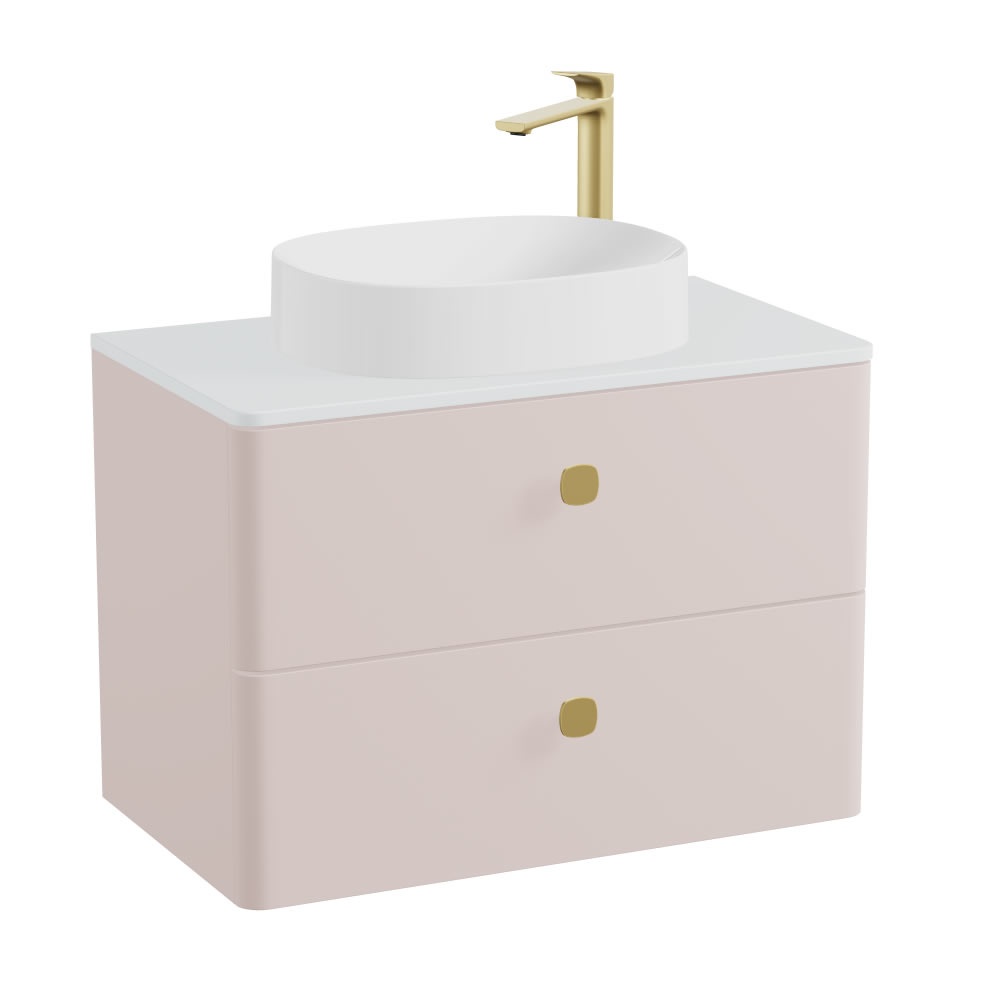 Vado Cameo 800mm Pink Clay Wall Hung 2 Drawer Vanity Unit, Arctic Worktop & Gloss Basin