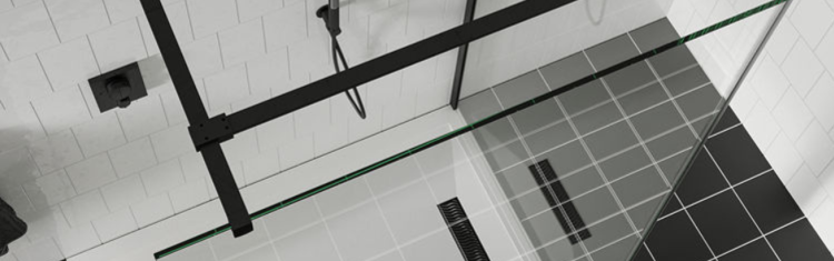 Close up product lifestyle image of Crosswater Gallery 10 Matt Black Glass Corner Wetroom Screen