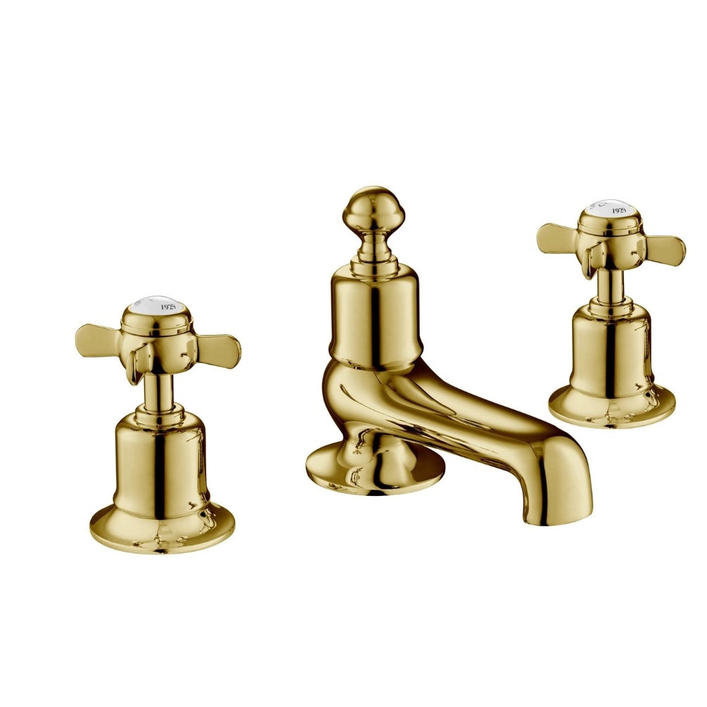 JTP Grosvenor Pinch Polished Gold Deck Mounted Bath Filler Valves Cut Out