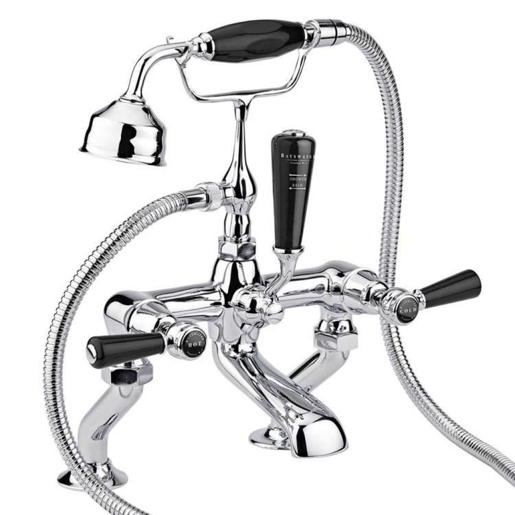 Photo of Bayswater Lever Black & Chrome Deck Mounted Bath Shower Mixer