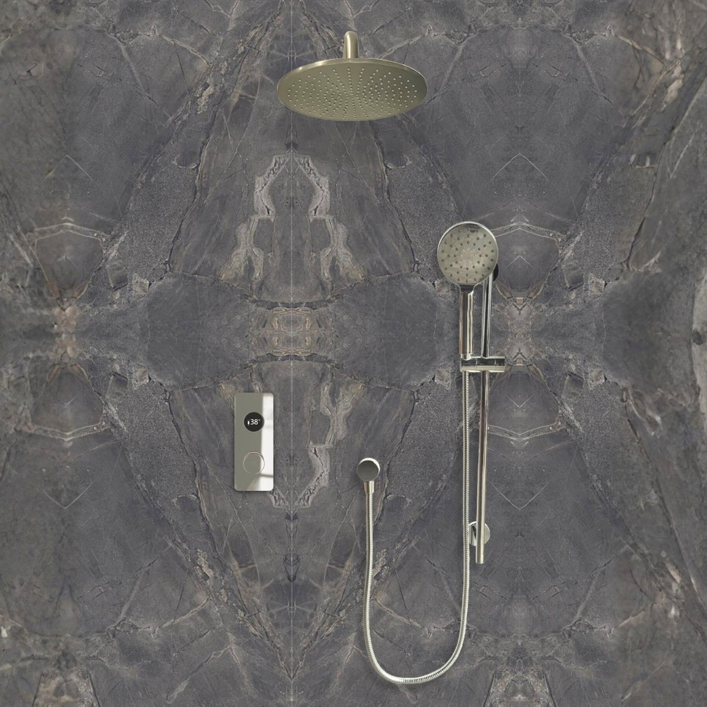 TED TOGO Brushed Nickel Dual Outlet Digital Slide Rail Shower Set