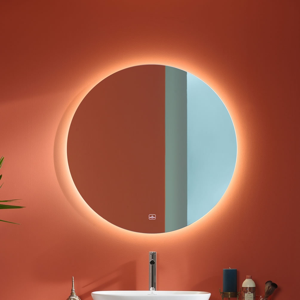 Lifestyle image of Villeroy & Boch More to See Lite 850mm Round LED Mirror