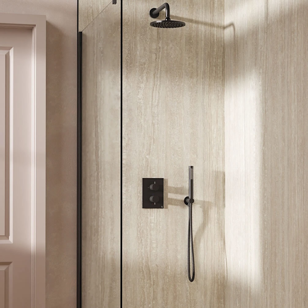 Lifestyle image of Crosswater Crossbox Slate Dual Outlet Rainfall Shower Set