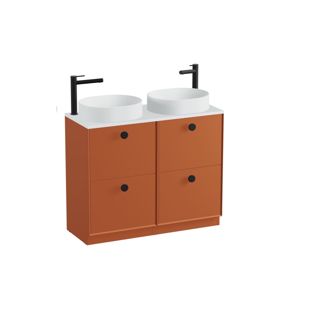Vado Safari Smooth 1000mm Terracotta Floorstanding Vanity Unit & Arctic White Worktop