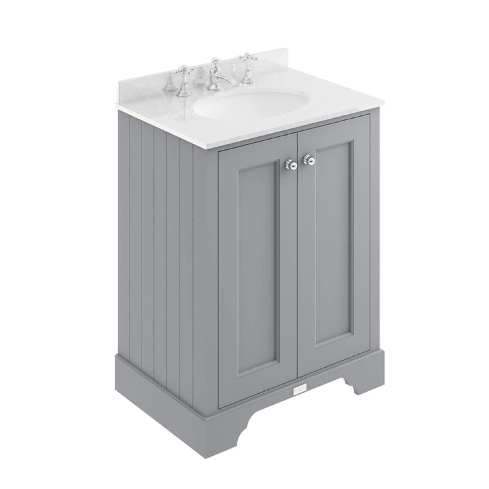 Photo of Bayswater Plummett Grey 600mm 2 Door Vanity Unit & White Worktop