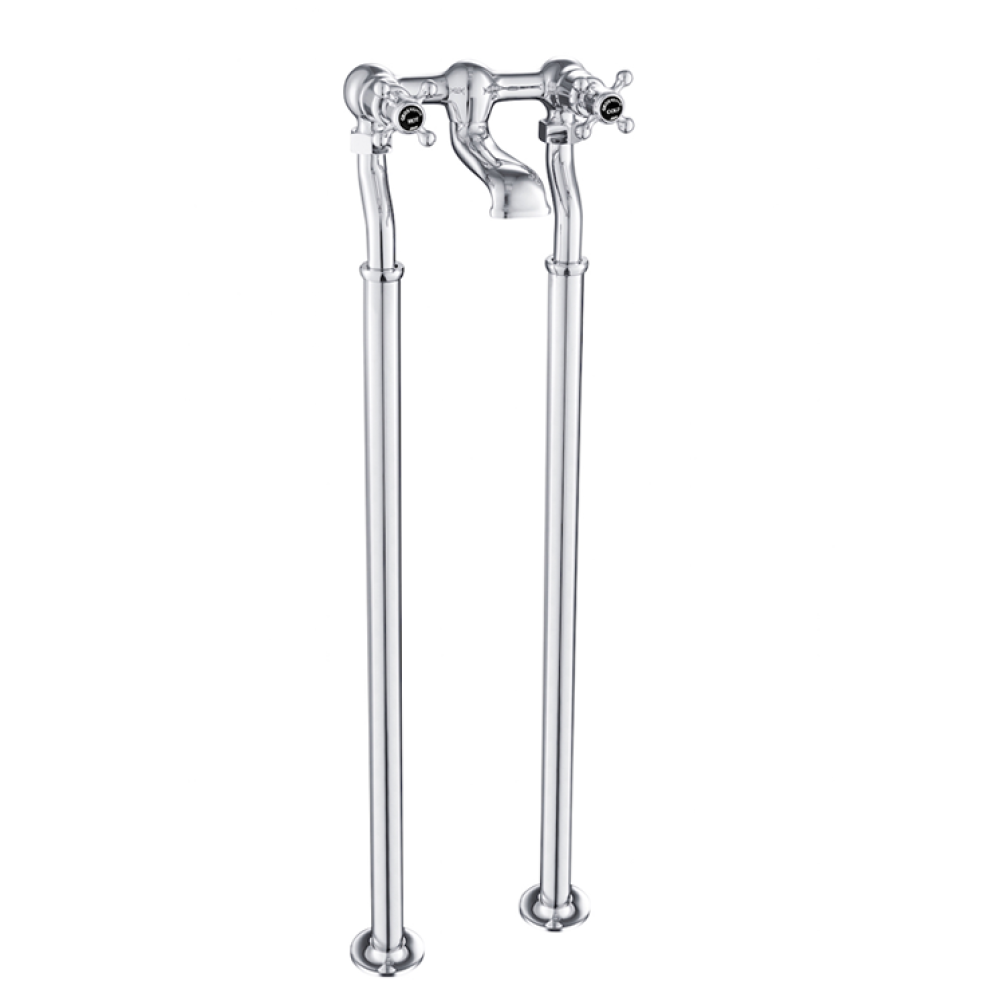 Photo of JTP Grosvenor Cross Chrome Floorstanding Bath Filler with Kit - Black Indices Cutout