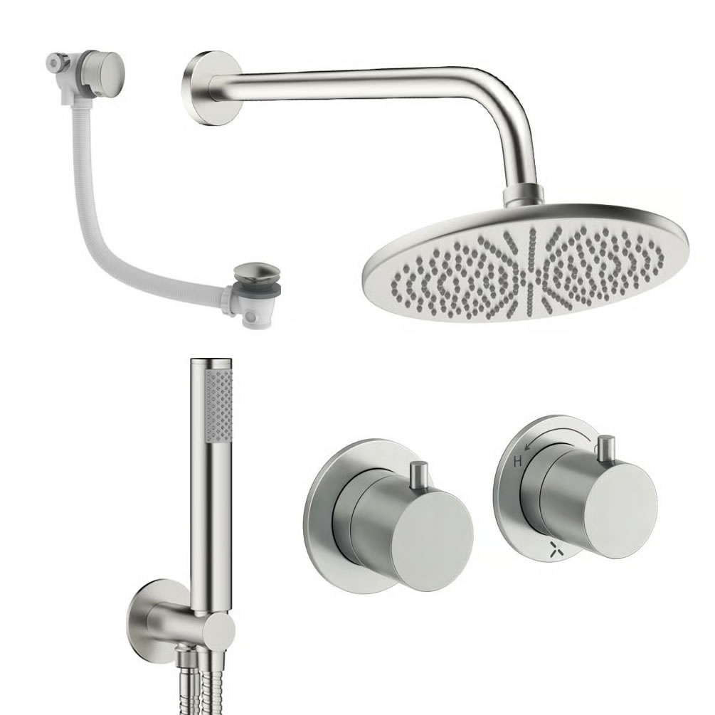 Cutout image of Crosswater Module Brushed Nickel Triple Outlet Shower Bath Set