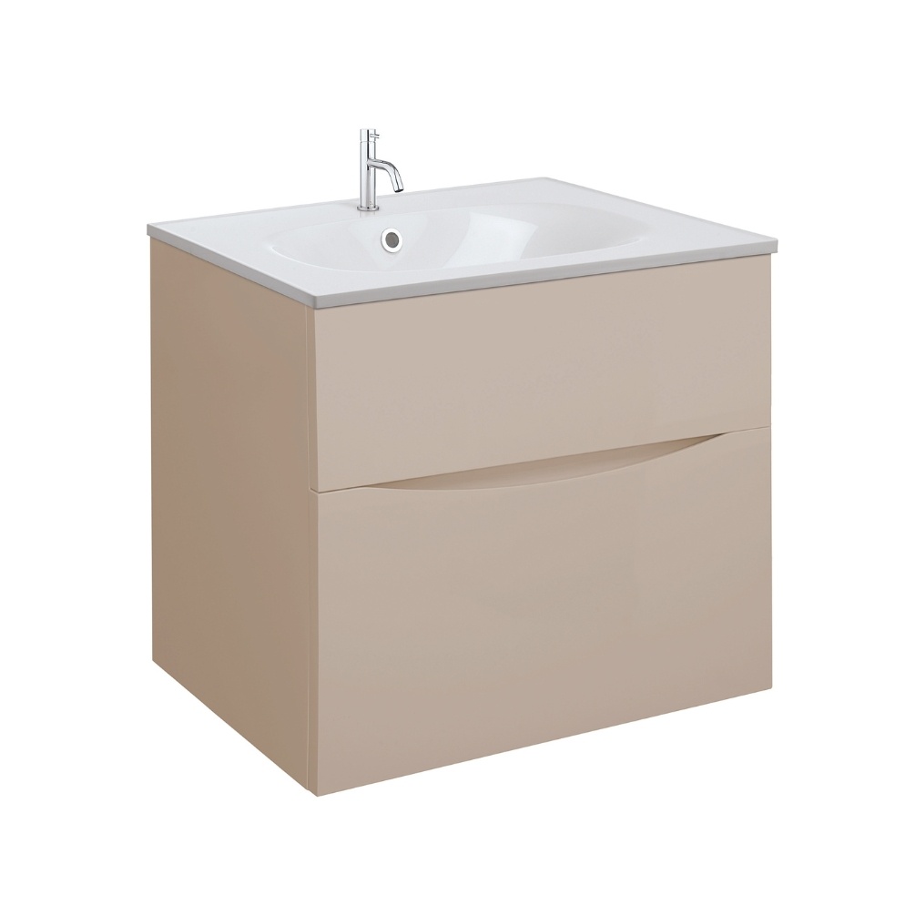 Product Cut out image of the Crosswater Glide II Warm Stone 600mm Double Drawer Unit with Cast Mineral Marble 1 Tap Hole Basin