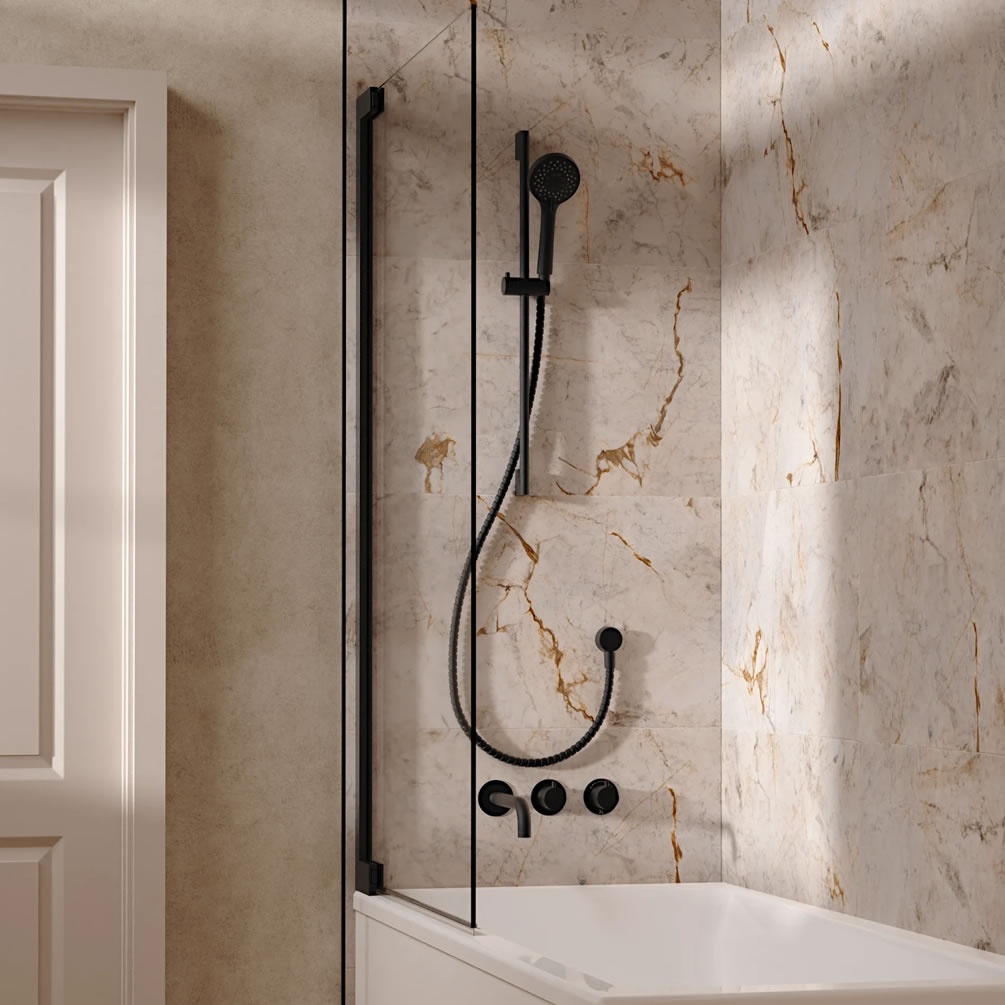 Lifestyle image of Crosswater Module Matt Black Dual Outlet Slide Rail Shower Bath Set