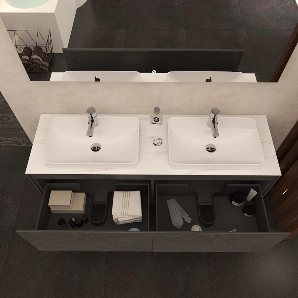 Imex Arco Double Countertop Basin Marble Worktop