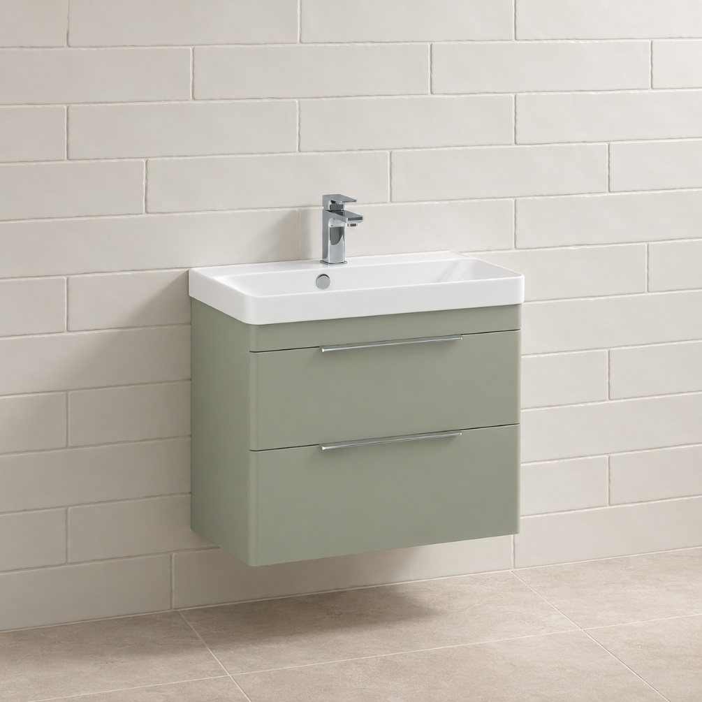 Imex Luna Reed Green 700mm x 370mm 2 Drawer Wall Mounted Vanity Unit Lifestyle