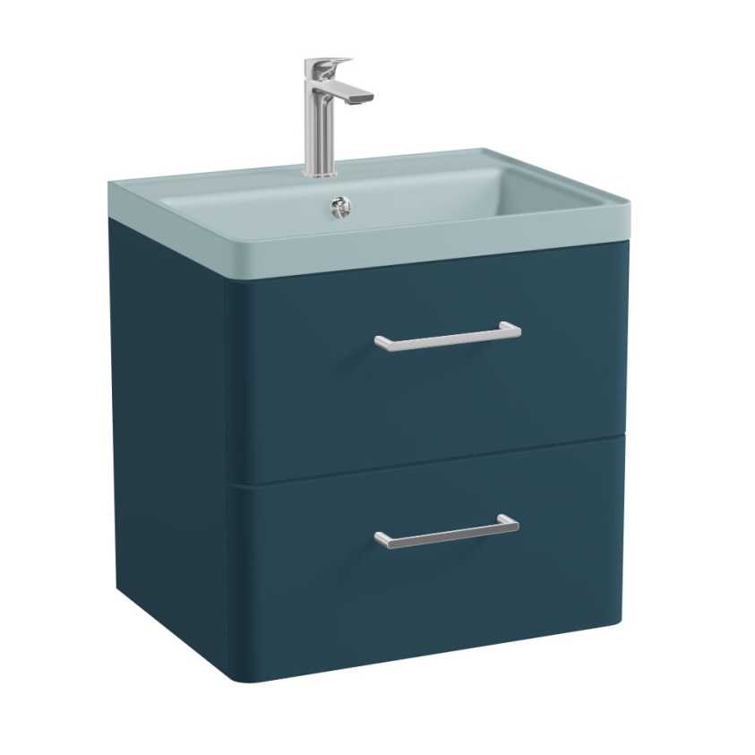 Vado Cameo 600mm Atlantic Blue Wall Hung 2 Drawer Vanity Unit & Basin ...