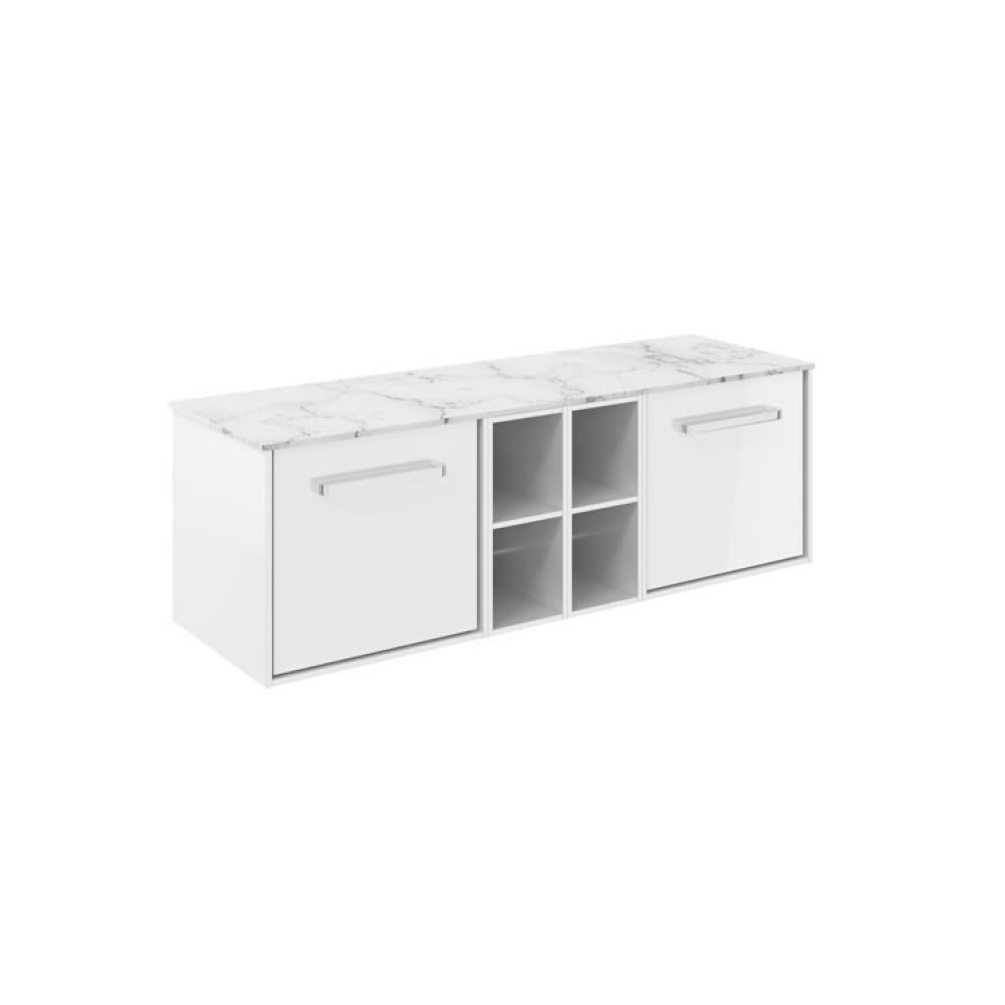 Cutout image of Crosswater Infinity 1400mm White Gloss Shaker Vanity Unit & Carrara Marble Worktop