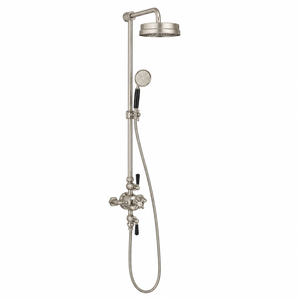 Cut out image of the Crosswater Waldorf Brushed Nickel Thermostatic Shower Column with Black Handles