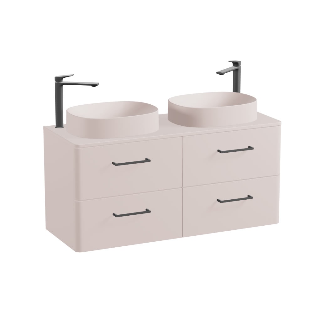 Vado Cameo 1200mm Pink Clay Wall Hung 4 Drawer Vanity Unit, Worktop & Oval Basins