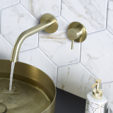 Lifestyle Photo of JTP Vos Brushed Brass Wall Mounted Basin Mixer