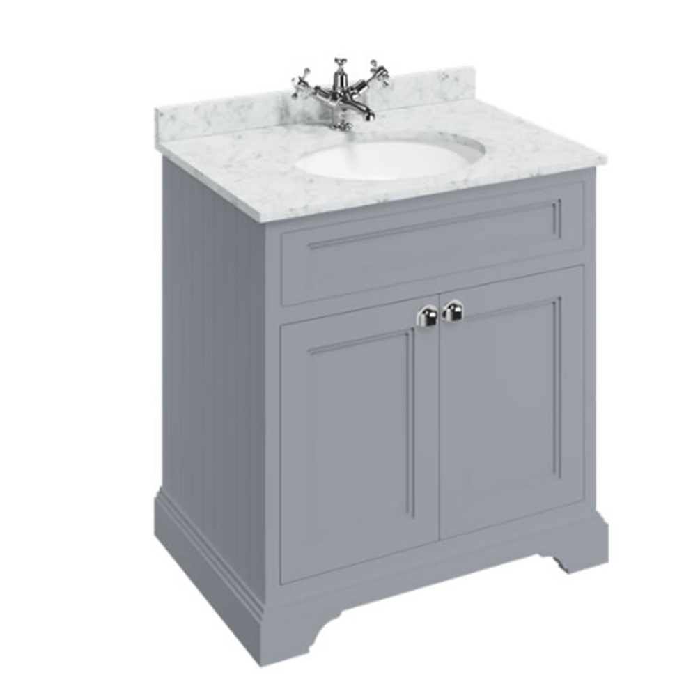 Burlington Carrara White Minerva 750mm Worktop & Classic Grey Freestanding Vanity Unit