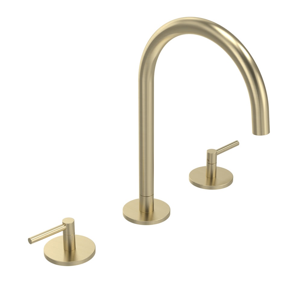 Tavistock Cohort Lever Brushed Brass 3 Tap Hole Basin Mixer & Click Waste