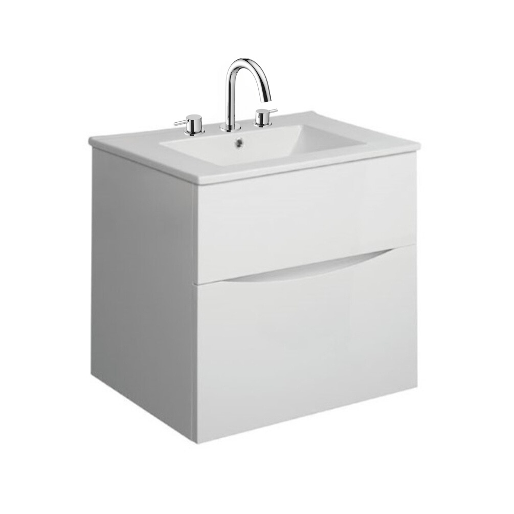 Product Cut out image of the Crosswater Glide II White Gloss 600mm Double Drawer Unit with Ceramic 3 Tap Hole Basin