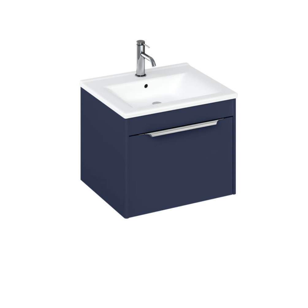 Photo of Britton Bathrooms Shoreditch 550mm Wall Hung Single Drawer Unit & Basin in Matt Blue Cutout