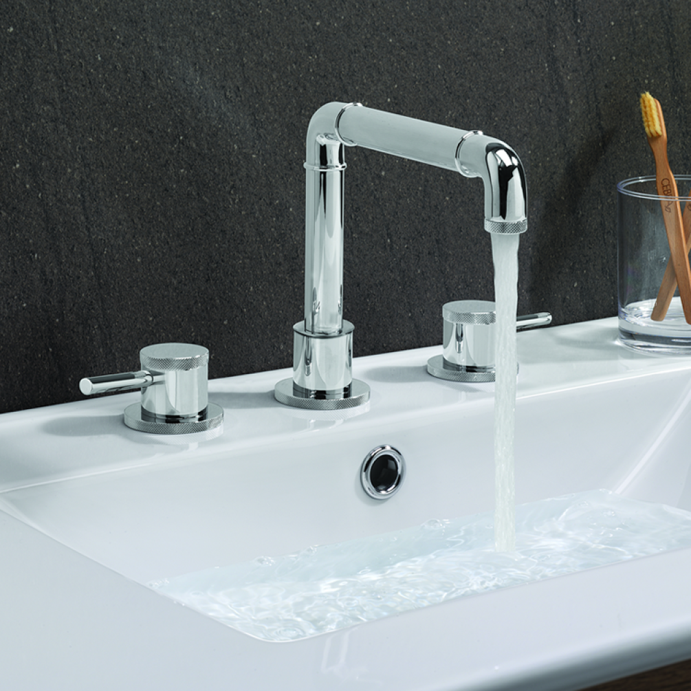 Photo of Crosswater MPRO Industrial Chrome 3 Tap Hole Basin Mixer Lifestyle Image
