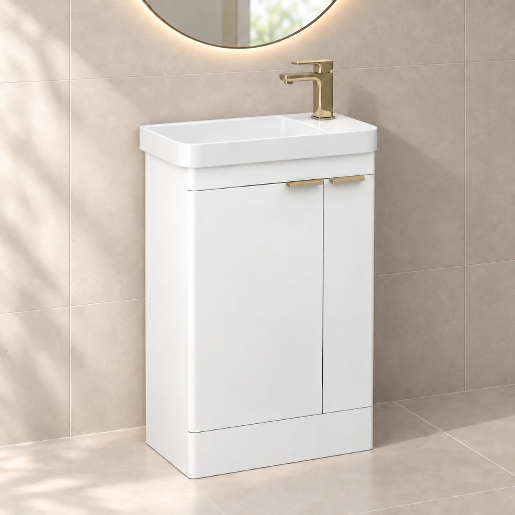 Imex Luna Matt White 550mm 2 Door Freestanding Cloakroom Vanity Unit
