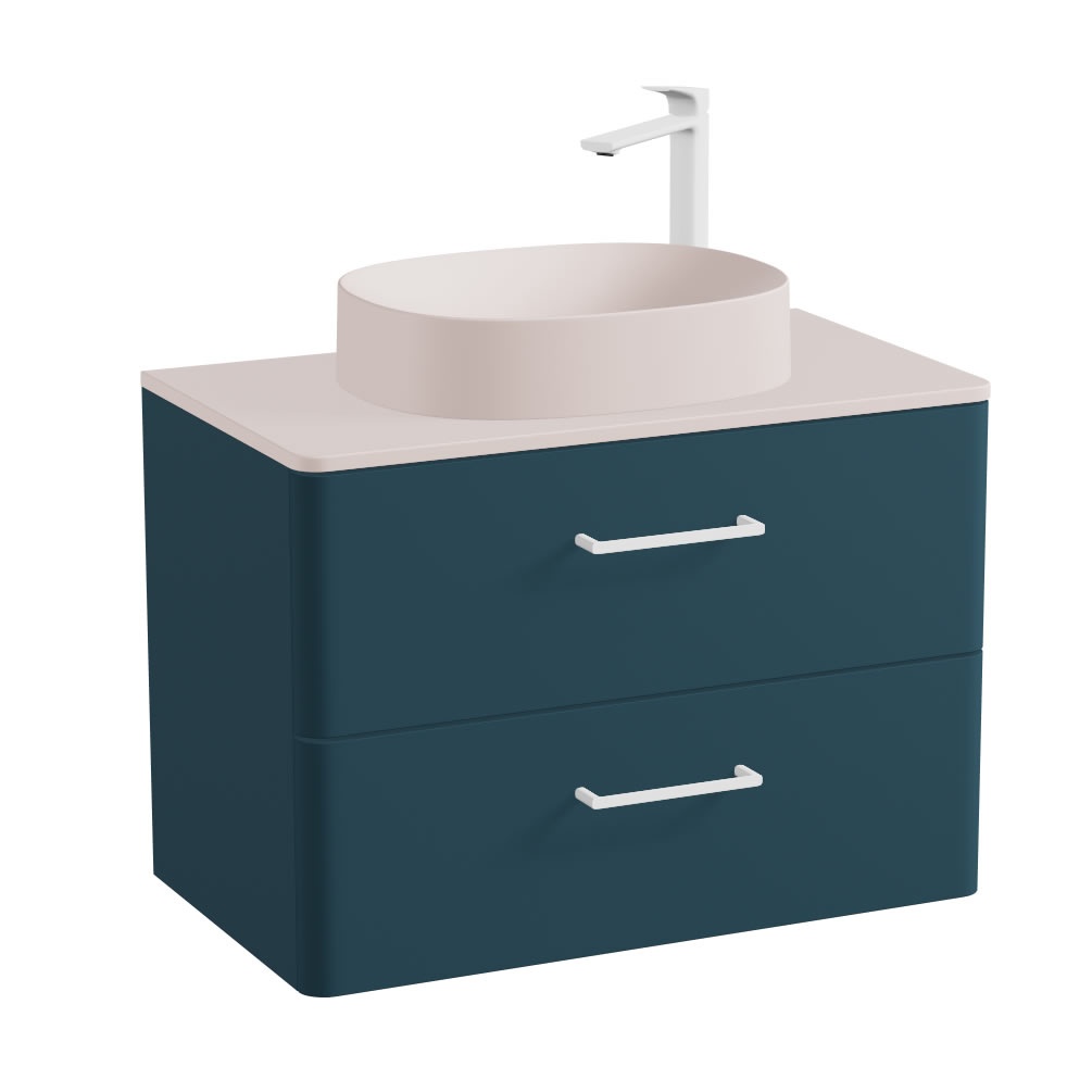Vado Cameo 800mm Atlantic Blue Wall Hung 2 Drawer Vanity Unit, Pink Worktop & Basin